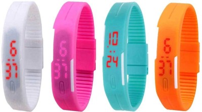 NS18 Silicone Led Magnet Band Combo of 4 White, Pink, Sky Blue And Orange Digital Watch  - For Boys & Girls   Watches  (NS18)