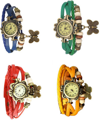 

Kissu Vintage Rakhi Combo of 4 Blue, Red, Green And Yellow Watch - For Women