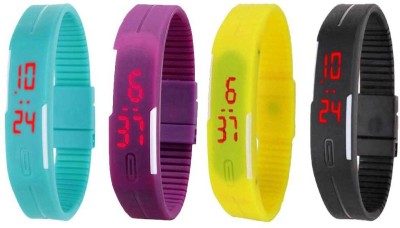 NS18 Silicone Led Magnet Band Combo of 4 Sky Blue, Purple, Yellow And Black Digital Watch  - For Boys & Girls   Watches  (NS18)