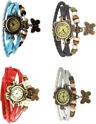 NS18 Vintage Butterfly Rakhi Combo of 4 Sky Blue, Red, Black And White Analog Watch  - For Women   Watches  (NS18)