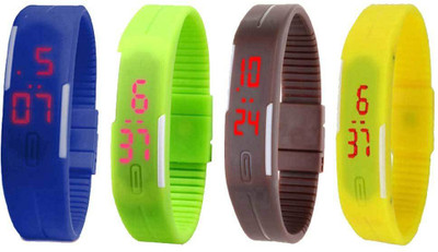 Kissu Led Magnet Band Combo of 4 Blue, Green, Brown And Yellow Watch - For Men & Women