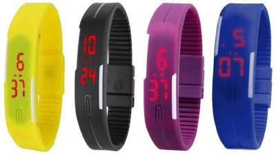 NS18 Silicone Led Magnet Band Combo of 4 Yellow, Black, Purple And Blue Digital Watch  - For Boys & Girls   Watches  (NS18)
