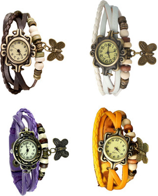 

Kissu Vintage Rakhi Combo of 4 Brown, Purple, White And Yellow Watch - For Women