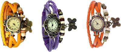 NS18 Vintage Butterfly Rakhi Watch Combo of 3 Yellow, Purple And Orange Analog Watch  - For Women   Watches  (NS18)