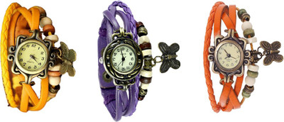 

Kissu Vintage Rakhi Watch Combo of 3 Yellow, Purple And Orange Watch - For Women