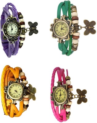 NS18 Vintage Butterfly Rakhi Combo of 4 Purple, Yellow, Green And Pink Analog Watch  - For Women   Watches  (NS18)
