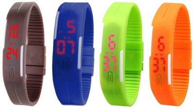NS18 Silicone Led Magnet Band Combo of 4 Brown, Blue, Green And Orange Digital Watch  - For Boys & Girls   Watches  (NS18)