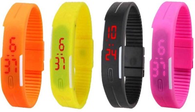 NS18 Silicone Led Magnet Band Combo of 4 Orange, Yellow, Black And Pink Digital Watch  - For Boys & Girls   Watches  (NS18)