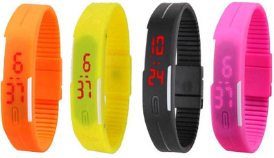 NS18 Silicone Led Magnet Band Combo of 4 Orange, Yellow, Black And Pink Digital Watch  - For Boys & Girls   Watches  (NS18)