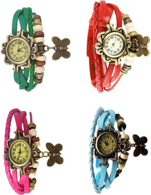 

Kissu Vintage Rakhi Combo of 4 Green, Pink, Red And Sky Blue Watch - For Women