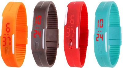 NS18 Silicone Led Magnet Band Watch Combo of 4 Orange, Brown, Red And Sky Blue Digital Watch  - For Couple   Watches  (NS18)