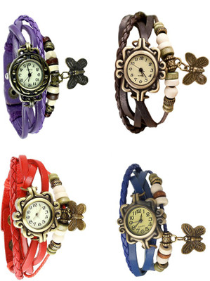 

Kissu Vintage Rakhi Combo of 4 Purple, Red, Brown And Blue Watch - For Women