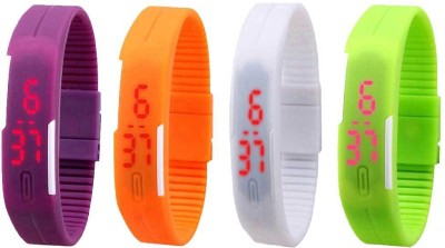 NS18 Silicone Led Magnet Band Combo of 4 Purple, Orange, White And Green Digital Watch  - For Boys & Girls   Watches  (NS18)