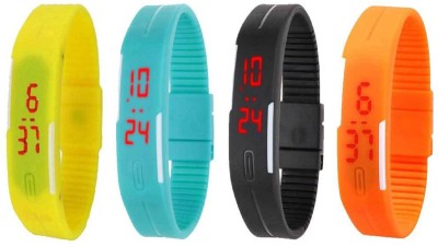 NS18 Silicone Led Magnet Band Combo of 4 Yellow, Sky Blue, Black And Orange Digital Watch  - For Boys & Girls   Watches  (NS18)