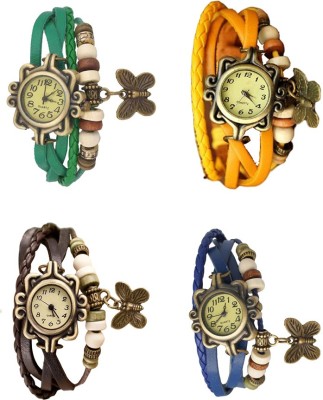 NS18 Vintage Butterfly Rakhi Combo of 4 Green, Brown, Yellow And Blue Analog Watch  - For Women   Watches  (NS18)
