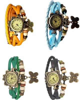 NS18 Vintage Butterfly Rakhi Combo of 4 Yellow, Green, Sky Blue And Black Analog Watch  - For Women   Watches  (NS18)