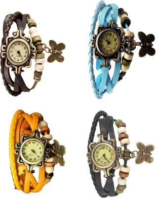 NS18 Vintage Butterfly Rakhi Combo of 4 Brown, Yellow, Sky Blue And Black Analog Watch  - For Women   Watches  (NS18)