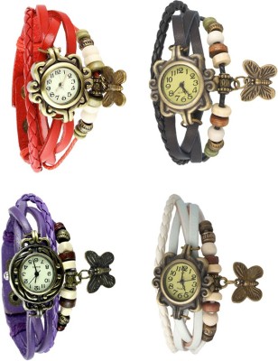 NS18 Vintage Butterfly Rakhi Combo of 4 Red, Purple, Black And White Analog Watch  - For Women   Watches  (NS18)