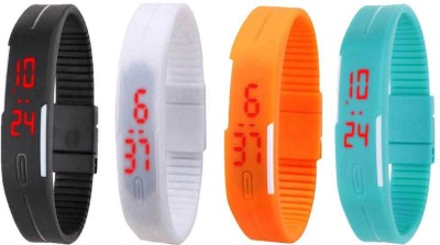 NS18 Silicone Led Magnet Band Watch Combo of 4 Black, White, Orange And Sky Blue Digital Watch  - For Couple   Watches  (NS18)