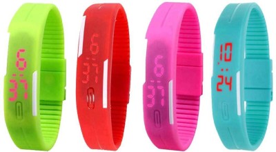 NS18 Silicone Led Magnet Band Watch Combo of 4 Green, Red, Pink And Sky Blue Digital Watch  - For Couple   Watches  (NS18)