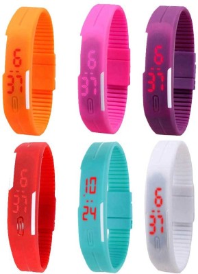 NS18 Silicone Led Magnet Band Combo of 6 Orange, Pink, Purple, Red, Sky Blue And White Digital Watch  - For Boys & Girls   Watches  (NS18)