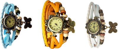 

NS18 Vintage Butterfly Rakhi Combo of 3 Sky Blue, Yellow And White Watch - For Women