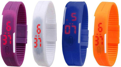 

NS18 Silicone Led Magnet Band Combo of 4 Purple, White, Blue And Orange Watch - For Boys & Girls
