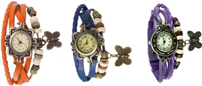 NS18 Vintage Butterfly Rakhi Watch Combo of 3 Orange, Blue And Purple Analog Watch  - For Women   Watches  (NS18)