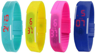 

NS18 Silicone Led Magnet Band Combo of 4 Sky Blue, Yellow, Pink And Blue Watch - For Boys & Girls