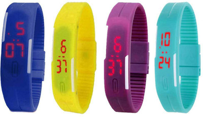 NS18 Silicone Led Magnet Band Watch Combo of 4 Blue, Yellow, Purple And Sky Blue Watch - For Couple