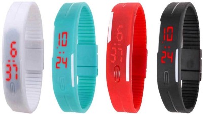 NS18 Silicone Led Magnet Band Combo of 4 White, Sky Blue, Red And Black Digital Watch  - For Boys & Girls   Watches  (NS18)