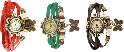 NS18 Vintage Butterfly Rakhi Watch Combo of 3 Red, Green And Brown Analog Watch  - For Women   Watches  (NS18)
