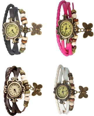 NS18 Vintage Butterfly Rakhi Combo of 4 Black, Brown, Pink And White Analog Watch  - For Women   Watches  (NS18)