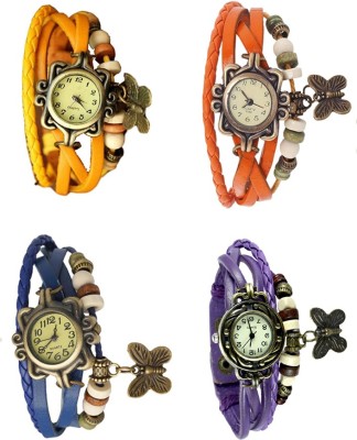 NS18 Vintage Butterfly Rakhi Combo of 4 Yellow, Blue, Orange And Purple Analog Watch  - For Women   Watches  (NS18)