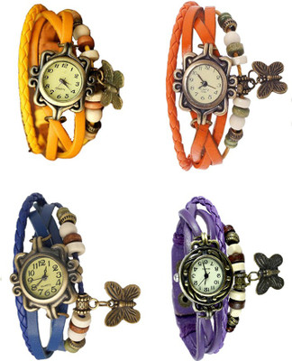 

NS18 Vintage Butterfly Rakhi Combo of 4 Yellow, Blue, Orange And Purple Watch - For Women