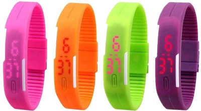 NS18 Silicone Led Magnet Band Watch Combo of 4 Pink, Orange, Green And Purple Digital Watch  - For Couple   Watches  (NS18)
