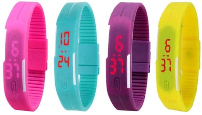NS18 Silicone Led Magnet Band Combo of 4 Pink, Sky Blue, Purple And Yellow Digital Watch  - For Boys & Girls   Watches  (NS18)
