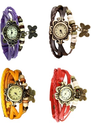 NS18 Vintage Butterfly Rakhi Combo of 4 Purple, Yellow, Brown And Red Analog Watch  - For Women   Watches  (NS18)