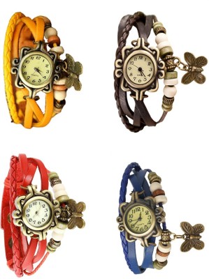 NS18 Vintage Butterfly Rakhi Combo of 4 Yellow, Red, Brown And Blue Watch  - For Women   Watches  (NS18)
