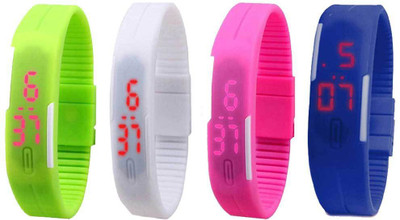 

NS18 Silicone Led Magnet Band Combo of 4 Green, White, Pink And Blue Watch - For Boys & Girls
