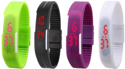 NS18 Silicone Led Magnet Band Combo of 4 Green, Black, Purple And White Digital Watch  - For Boys & Girls   Watches  (NS18)