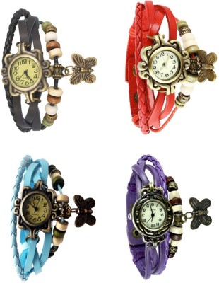 NS18 Vintage Butterfly Rakhi Combo of 4 Black, Sky Blue, Red And Purple Analog Watch  - For Women   Watches  (NS18)