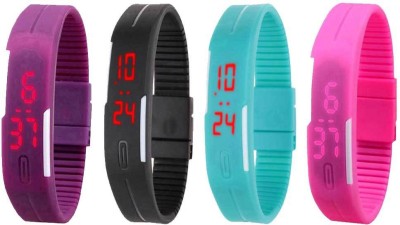 NS18 Silicone Led Magnet Band Watch Combo of 4 Purple, Black, Sky Blue And Pink Digital Watch  - For Couple   Watches  (NS18)