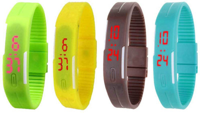 

NS18 Silicone Led Magnet Band Watch Combo of 4 Green, Yellow, Brown And Sky Blue Watch - For Couple