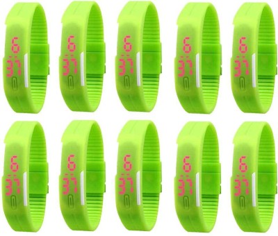NS18 Silicone Led Magnet Band Combo of 10 Green Digital Watch  - For Boys & Girls   Watches  (NS18)