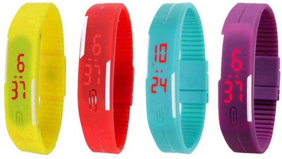 

Kissu Led Magnet Band Combo of 4 Yellow, Red, Sky Blue And Purple Watch - For Men & Women