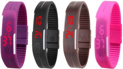 NS18 Silicone Led Magnet Band Combo of 4 Purple, Black, Brown And Pink Digital Watch  - For Boys & Girls   Watches  (NS18)