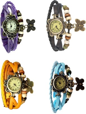 NS18 Vintage Butterfly Rakhi Combo of 4 Purple, Yellow, Black And Sky Blue Analog Watch  - For Women   Watches  (NS18)