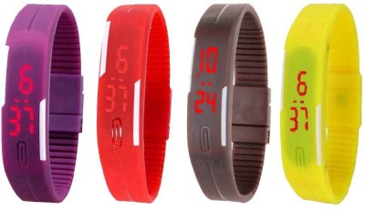 NS18 Silicone Led Magnet Band Combo of 4 Purple, Red, Brown And Yellow Digital Watch  - For Boys & Girls   Watches  (NS18)