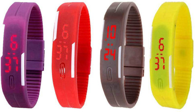 

Kissu Led Magnet Band Combo of 4 Purple, Red, Brown And Yellow Watch - For Men & Women